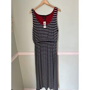 Style and Co Navy and white red cami striped Casual maxi Dress size XL NEW